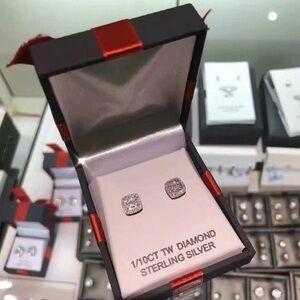 JC Penny 1/10 CT Sterling Silver Diamond Earrings new with box